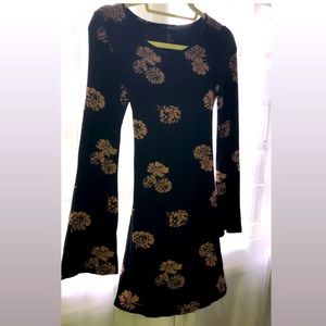 Bell Sleeve Mini Dress Floral Black